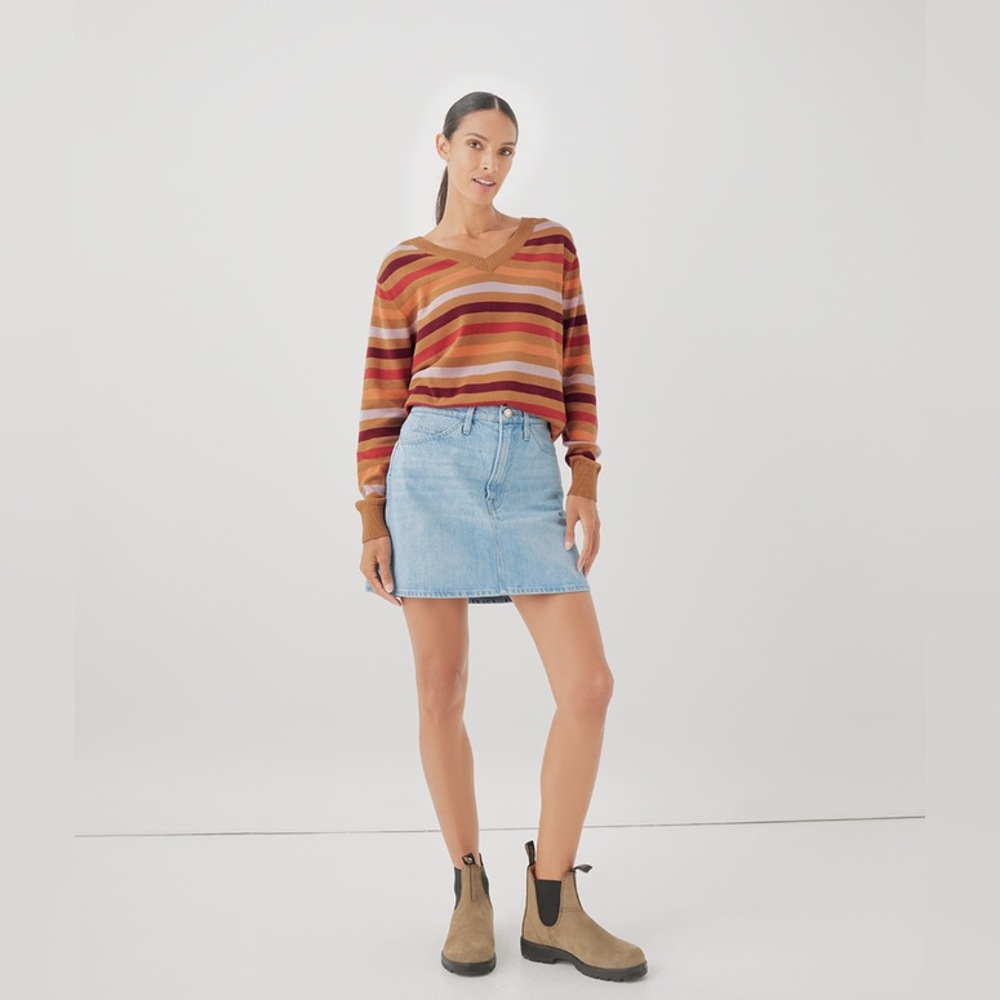 Pact V-Neck Striped Sweater in Rust Multicolor - Picture 2 of 7